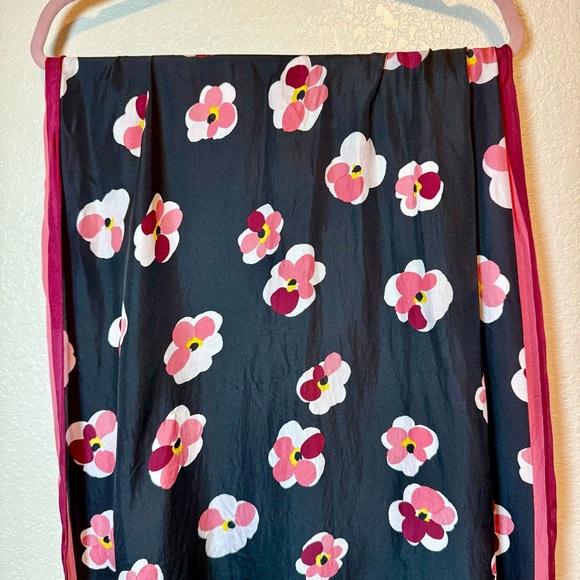 Kate Spade Cherry Blossom Silk Scarf Black & Pink - Picture 3 of 12